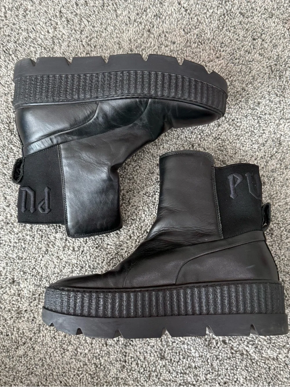 Rihanna Fenty Puma Black Leather Chelsea Platform Pull On Boots Women’s US 6.5